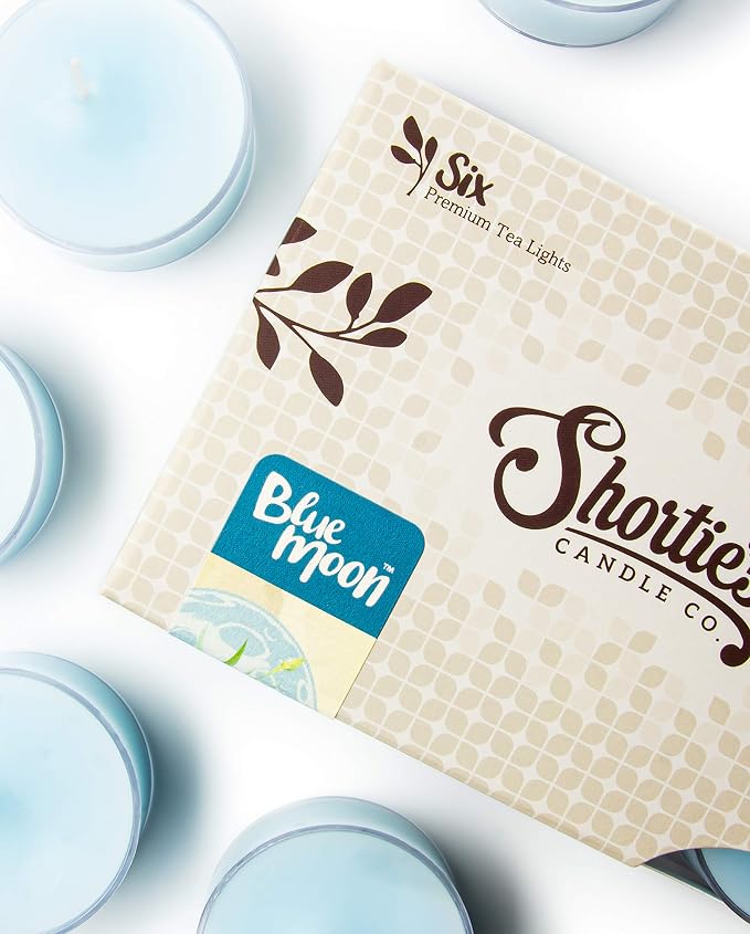 Blue Moon Premium Tealight Candles - Highly Scented with Essential Oils - 6 Blue Tea Lights - Beautiful Candlelight - Made in the USA - Fresh & Clean Collection