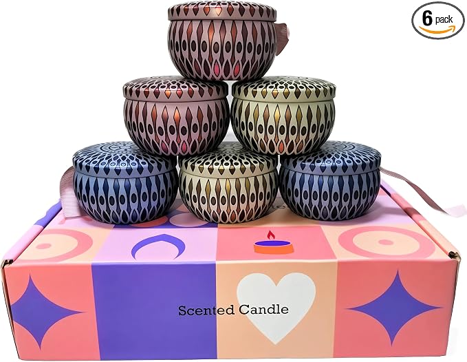 Scented Candles Gift Set, Soy Candles Non Toxic, 8% Essential Oils, 6PCS | 2 Lavender, 2 Rose And 2 Spring Scented Soy Candles, Perfect For Home Decor, Bath, Bedroom, Birthdays And Women Gifts.