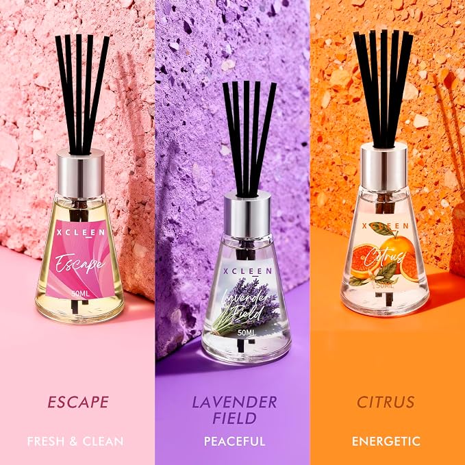 Xcleen Reed Diffuser of 3 Pack, Escape Lavender Citrus Oil Diffusers with Sticks, Reed Diffusers for Home Bathroom Bedroom, Each 1.7Fl Oz, Total 5.1Oz