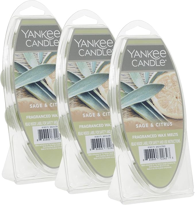 Yankee Candle Scented Wax Melts for Wax Warmers, Candle-Wax Melts Refills, Long Lasting Home Fragrance, Sage & Citrus, 6 Count (Pack of 36)