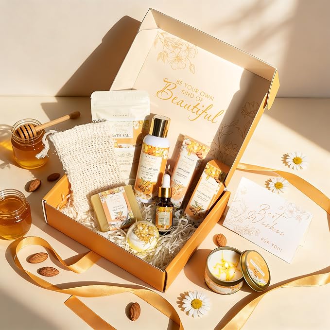 Birthday Gifts for Women, Almond Milk & Honey Relaxing Spa Gift Baskets for Women, Self Care Gifts Home Bath and Body Gifts Set for Mom, Girlfriend, Sister, Female Friends, Coworker