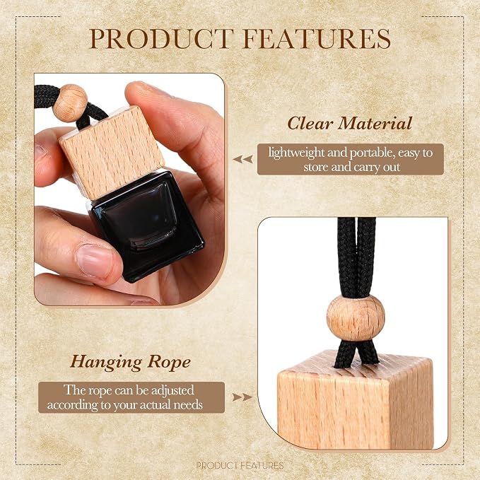 BBTO 50 Pcs Hanging Car Air Freshener Black Car Diffuser Bottles Empty Glass Perfume Bottle Freshener Diffuser Bottles Pendant for Essential Oil Fragrance Aromatherapy Ornament(Cube)