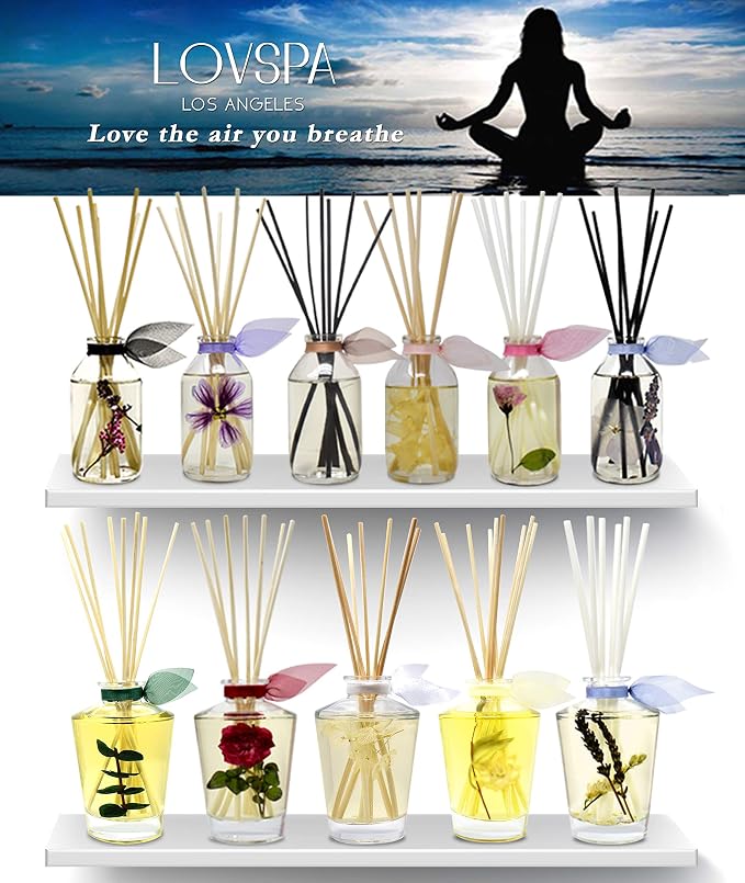 Japanese Honeysuckle Diffuser Set, Luxury Home Fragrance, Room Scent | Honeysuckle, crimson rose, and floral bouquet profile, shelf decor, guest bath, decorative glass bottle, home aroma
