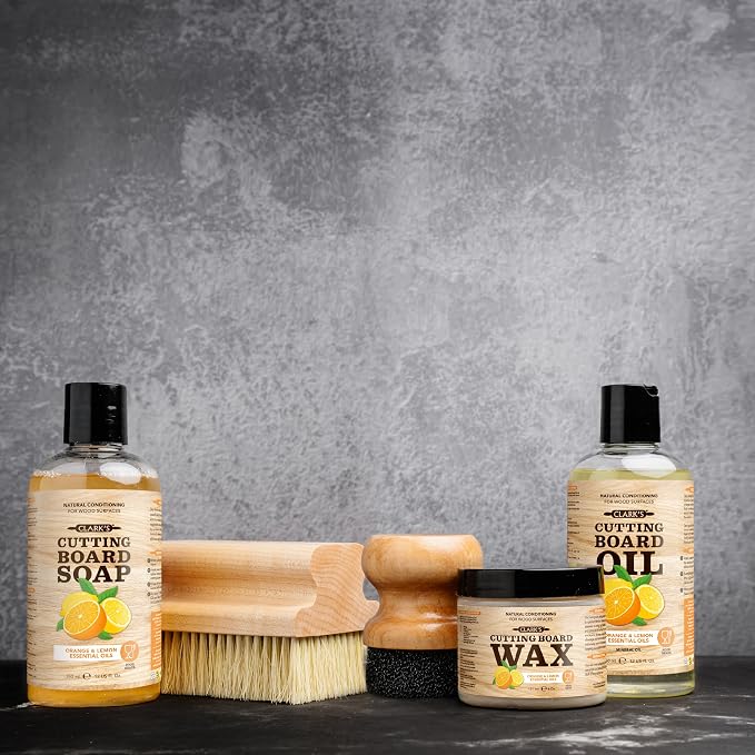 CLARK'S Cutting Board Oil - Food Grade Mineral Oil for Cutting Board - Enriched with Lemon and Orange Oils - Butcher Block Oil and Conditioner - Mineral Oil - Restores and Protects All Wood - 12oz