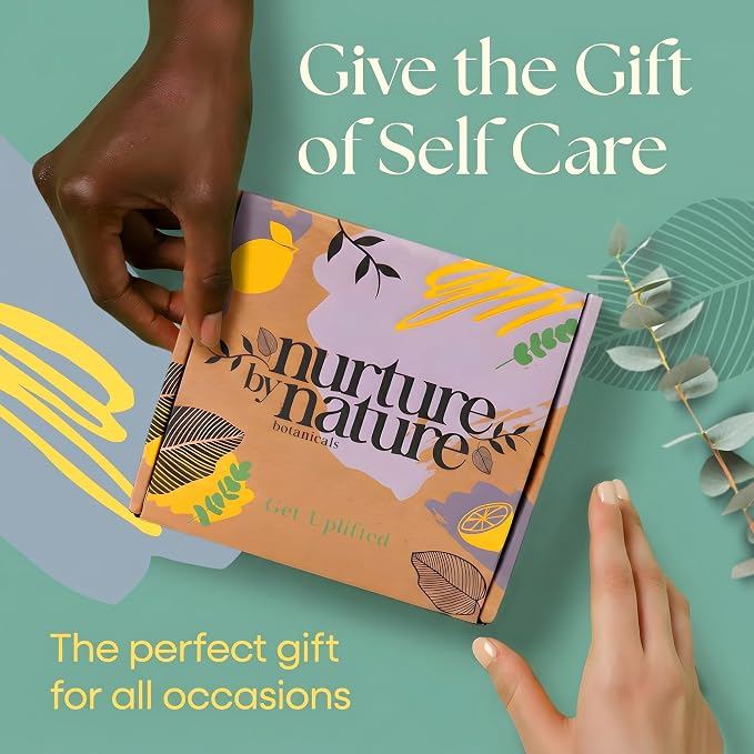Nurture by Nature RELAX & UPLIFT Spa Kit for Women – Birthday Gifts for Women – 6 Piece Gift Basket with Hand Soap, Body Scrub, Hand Cream & More - Vegan Self Care Kit - Relaxation Gifts for Her