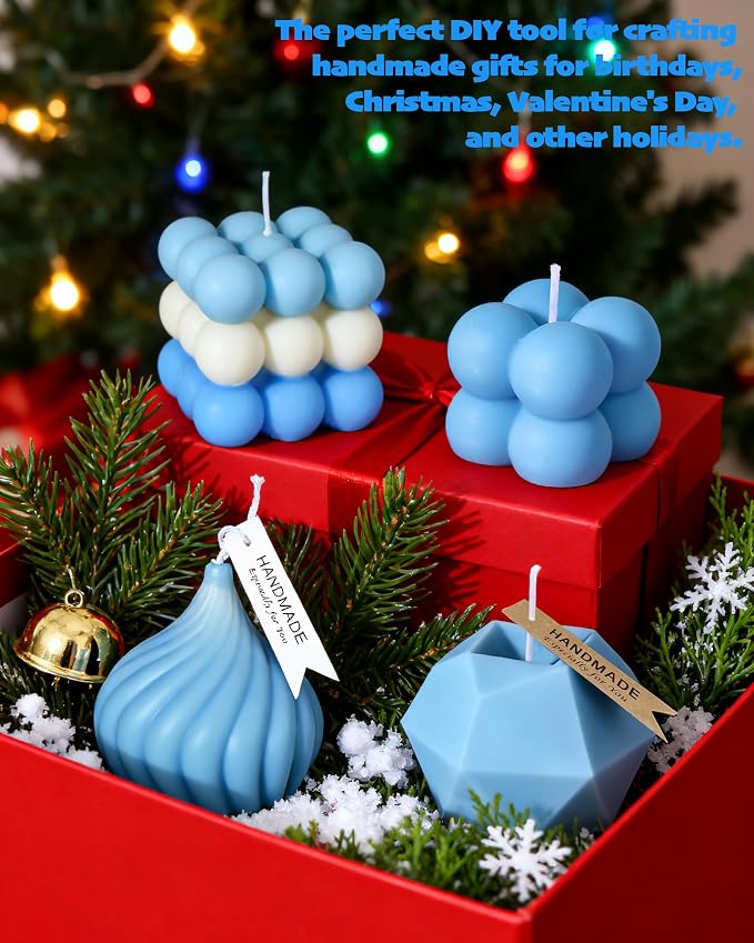 CeeVian Silicone Candle Molds Set 4 PCS Geometric Candle Mold Unique Candle Molds 3D Cube Mold for Soy Wax, Soap, DIY Scented Candles Christmas Gifts