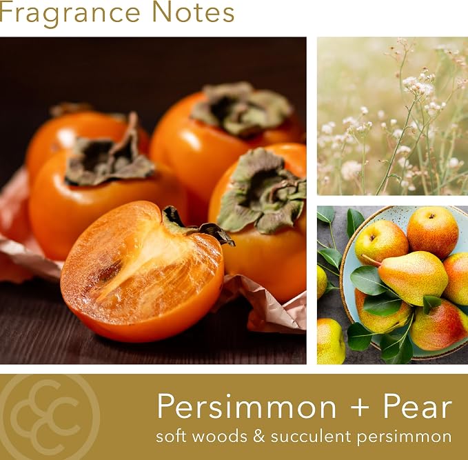 Colonial Candle Gilded Persimmons & Pear Scented Candle, 2-Wick Natural Soy Blend Wax Candle Infused with Essential Oils, 14 oz Apothecary Glass Jar Candle - Made in The USA