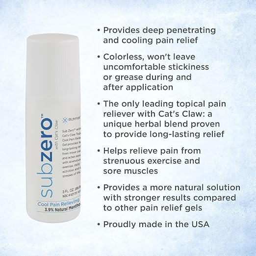 Sub Zero Cooling Pain Relief Gel, 3oz Roll-On - Joint Relief and Nerve Pain Relief Cream for Muscle Deep Pain Relief, Back Pain Relief Products