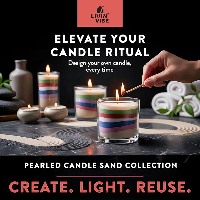 Pearled Candle Sand 10.5 oz (300g) – Cherry Blossom Scented Candle, Red Color, Relaxing Aromatherapy, Home Decor, Stress Relief, Long-Lasting Burn