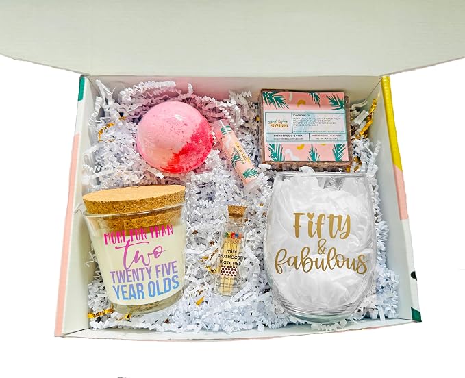 50th Birthday Candle Spa Gift Box, Handmade Unique Birthday Basket, Forty Small Self Care Gift Set for Women, Best Friend Relaxation Gift Idea (It's A Vibe)