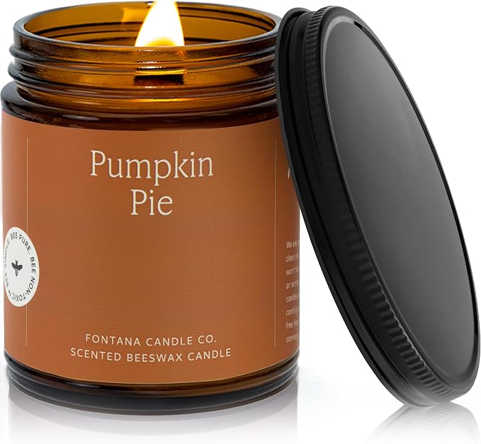Fontana Candle Co Wood Wick Beeswax Jar Candle, Pumpkin Pie – Made Safe with Coconut Oil & Pure Essential Oils – 35+ Hrs Clean Burn, Long Lasting and Non-Toxic Candles for Home & Room Decor