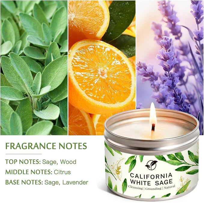 Sage Candles Gift Set, 6-Pack 6oz Natural Soy Wax Aromatherapy Candles, Clean Burn & Lead-Free Cotton Wicks, Calming Scents for Spiritual Meditation, Housewarming Birthday Self Care Gifts for Women