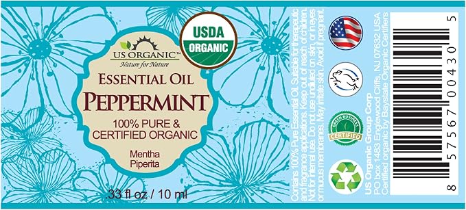 US Organic 100% Pure Peppermint Essential Oil - USDA Certified Organic - 10 ml - w/Improved caps and droppers (More Size Variations Available)