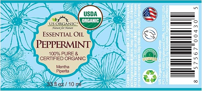 US Organic 100% Pure Peppermint Essential Oil - USDA Certified Organic - 10 ml Pack of 2 - w/Improved caps and droppers (More Size Variations Available)
