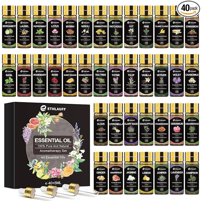 Essential Oils Set 40 Pcs, Perfect for Diffuser, Humidifier, Massage, Soap, Candle Bath Bombs Making, 40 * 5ML(0.17oz) - Gift for Aromatherapy Lover