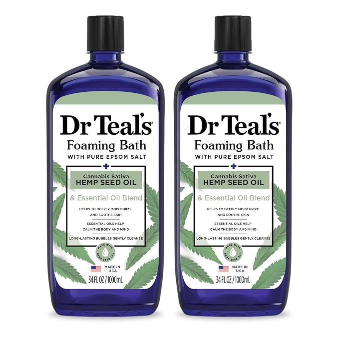 Dr Teal's Foaming Bath with Pure Epsom Salt, Cannabis Sativa Hemp Seed Oil, 34 fl oz (Pack of 2)