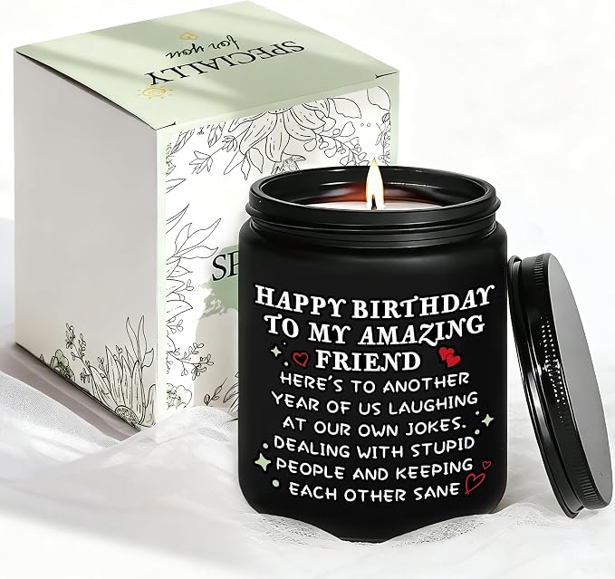 Happy Birthday Gifts for Women - Best Friend Sisters Friendship Birthday Gifts for Her, Funny Present for Bestie BFF Coworker Classmate, Romantic Lavender Scented Candle - Black