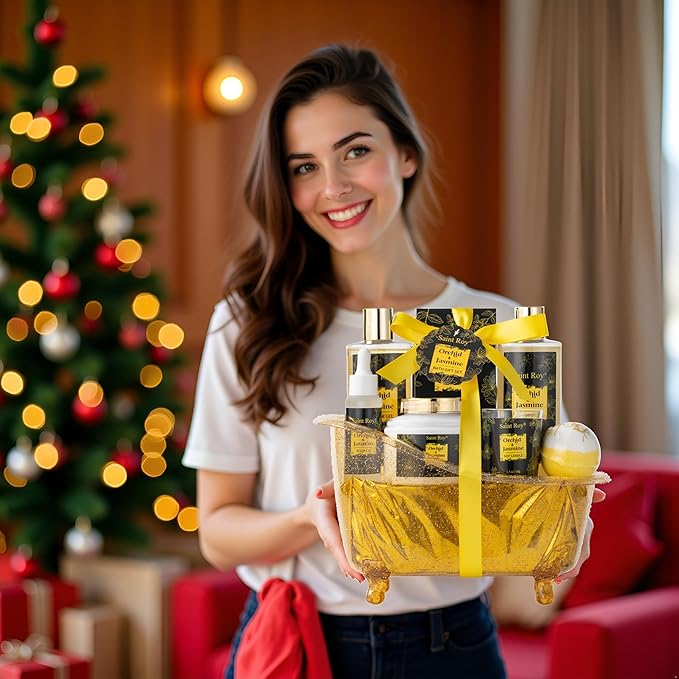 Spa Gift Basket for Women & Men Home Spa Bath Gift Basket, Spa gift set Christmas Gifts, Spa Kit Self-care Gifts, Spa Collection Gift, Orchid Jasmine Bath and Body Gift Pampering Spa Gifts father Day