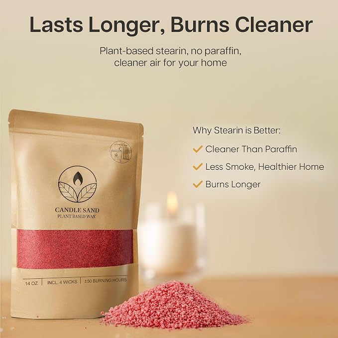 comforder Scented Candle Sand with Wicks, Pearled Candle, Wax Granules, 14oz Sand Wax Granules + 4 Wicks (Red, Amber)