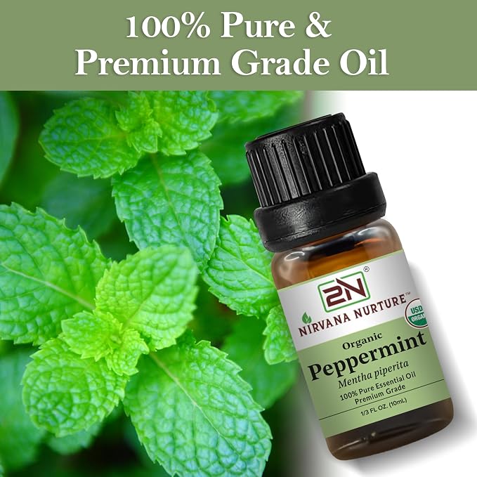 Peppermint Essential Oil, USDA Certified Organic, 100% Pure Undiluted, Aromatherapy Oil for Diffuser, Hair & Skin Care