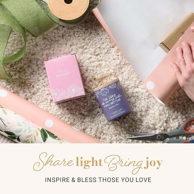 Christian Art Gifts Soy Wax Scented Candle: Lavender & Sage Scent, Psalm 118:6 Bible Verse, Pure Essential Oils, 4.5 oz, Up to 20 Hours Burn Time, Glass Jar w/Bamboo Lid, Encouragement Gift for Women