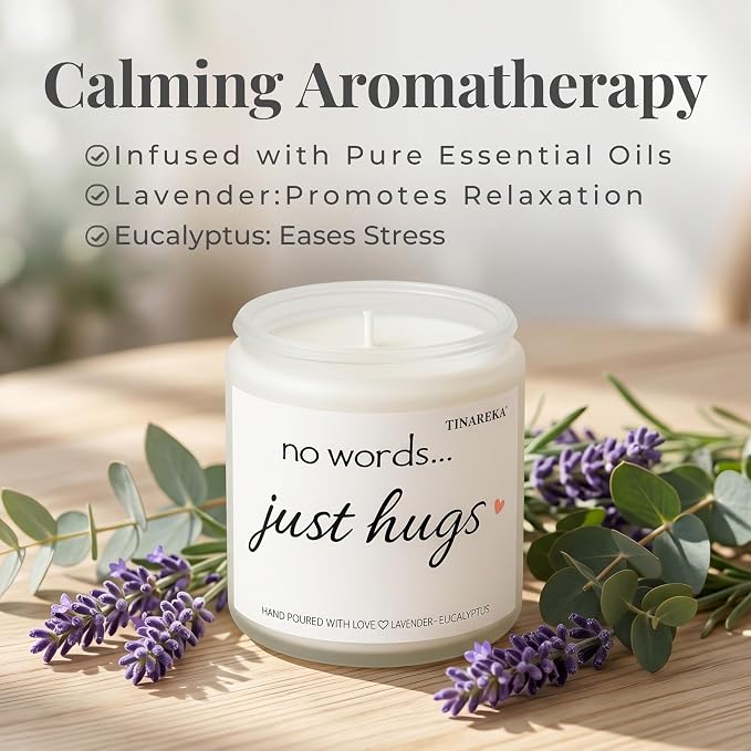 Sympathy Gift for Loss of Loved One - Lavender Scented Candle Memorial Gift, No Words Just Hugs, 100% Natural Soy Wax 40 Hour Burn Time, Condolence and Grief Support