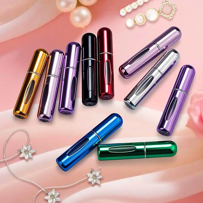 Refillable Perfume Portable Atomizer Bottle Refillable Perfume Spray, Travel Perfume (5ml, 4 Pack) (Silver, Purple, Blue, Gold, Pink, Black)