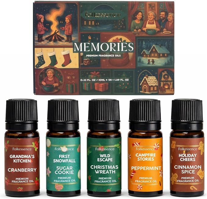 Folkulture Essential Oil Set of 5 | Essential Oils for Diffusers for Home, Humidifiers, Aromatherapy | Peppermint, Cinnamon Fragrance Oils for Diffuser, Candle, Soap Making, Graduation Gifts