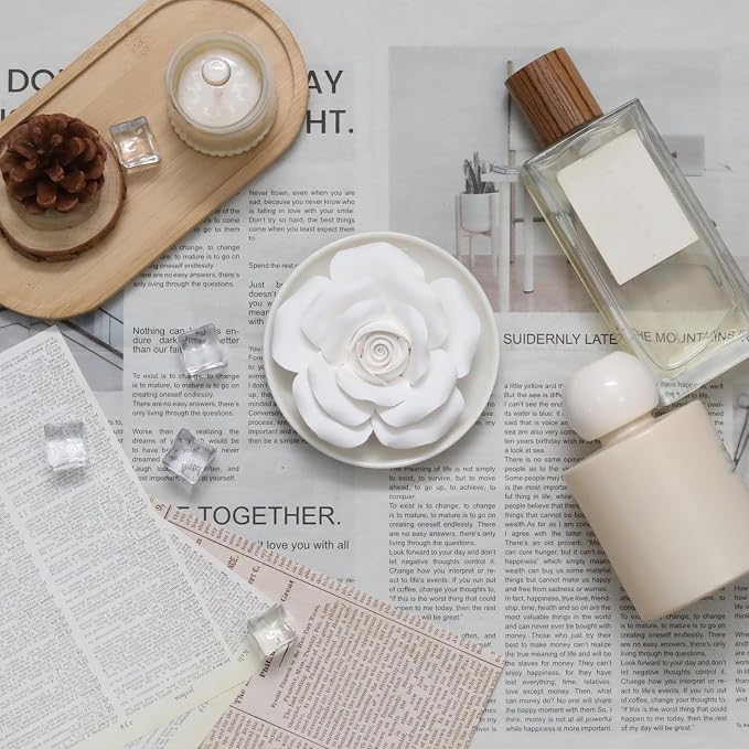 Handmade Flower Rose Ceramic Essential Oil Mini Diffuser, Non-Electric Passive Aromatherapy Diffuser, Decorative Diffusers for Desk/Office/Home Room/Gift (Ceramic Pallet A)