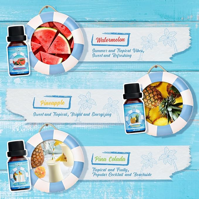 Soulorigin Summer Essential Oils Set, Fragrance Oil Gift Set for Oil Diffusers, Scented Oils for Soap Candle Making 6x10ml - Sea Breeze, Pineapple, Watermelon, Coconut, Pink Beach, and Pina Colada