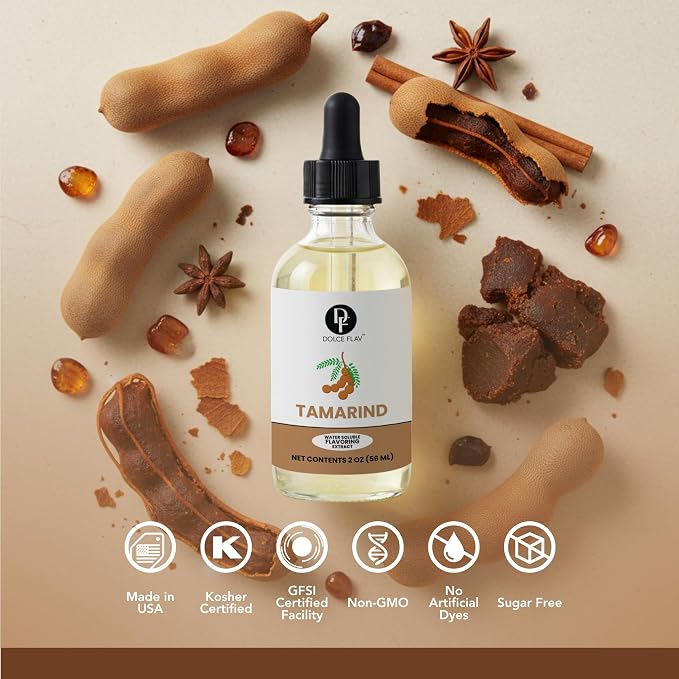 Dolce Flav Natural Tamarind Extract – 2 oz Water-Soluble Concentrated Flavoring for Baking, Beverages, Sauces & Frozen Treats | Kosher | Made in USA