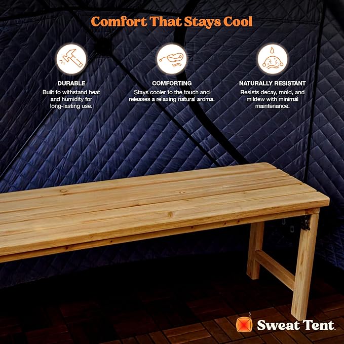 SweatTent Cedar Sauna Bench – Handcrafted Natural Cedar, Durable Sauna Seating, Traditional Sauna Accessory, Comfort Upgrade, Fits Sweat Tent