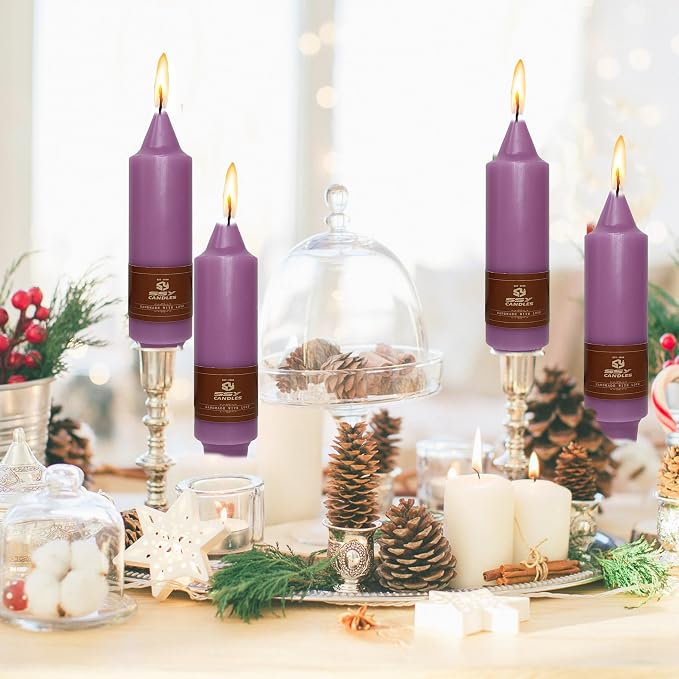 4 PCS Purple Candlesticks 5 inch Small Taper Candles Stick Unscented for Wedding Party Home Décor Candles Advent Candles