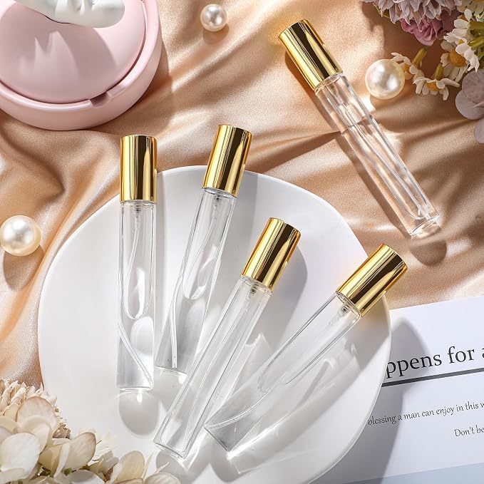 Yinder 50 Pcs 15ml Travel Spray Bottle Refillable Perfume Atomizer Bulk Glass Mini Cologne Perfume Bottles Empty Fine Mist Portable Small Sample Containers(Gold)