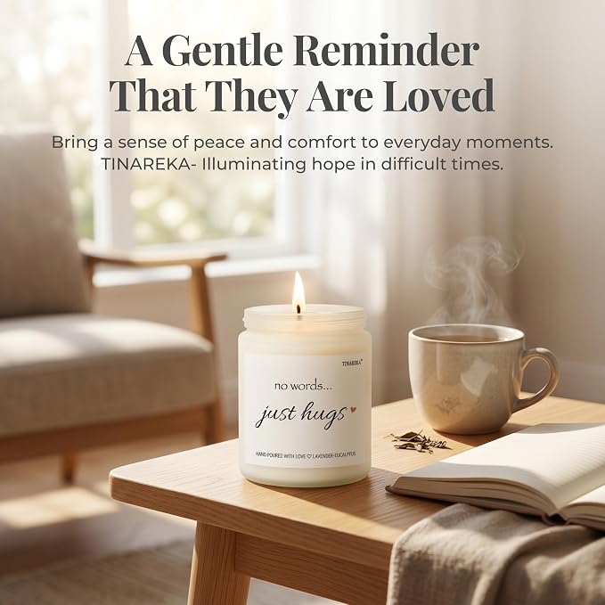 Sympathy Gift for Loss of Loved One - Lavender Scented Candle Memorial Gift, No Words Just Hugs, 100% Natural Soy Wax 40 Hour Burn Time, Condolence and Grief Support