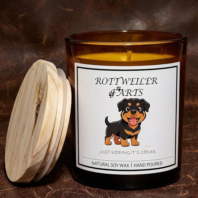 Rottweiler Gifts for Women | Birthday Gifts for Mom | Light When Dog Farts Candle | Cedar By Natural Soy Wax | Pet Safe Friendly Memorial Candles for Home Scented Household Essentials