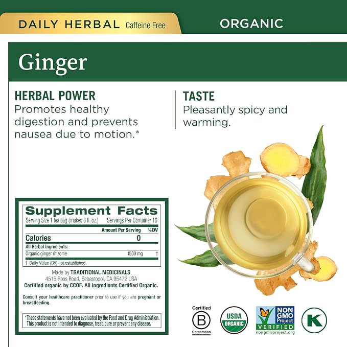 Traditional Medicinals Organic Ginger Tea Variety Pack Promoting Digestion & Nausea Support, 64 Tea Bags (4 Pack)