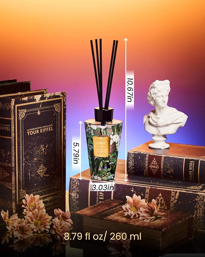 M&SENSE Jasmine Reed Diffuser with Sticks - 8.79fl oz Home Fragrance Non-Toxic Essential Oil Diffuser with Sticks, Air Freshner Gifts for Bedroom Bathroom Office
