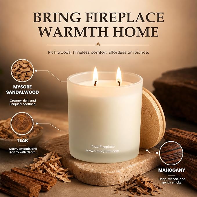 Cozy Fireplace | Tobacco & Wood Scented Candle | 14oz Soy Wax Large Candle | 50+ Hour Long Lasting Candle | Fall and Winter Home Scent| Luxury Jar Candle | Luxury Gift Box for Men