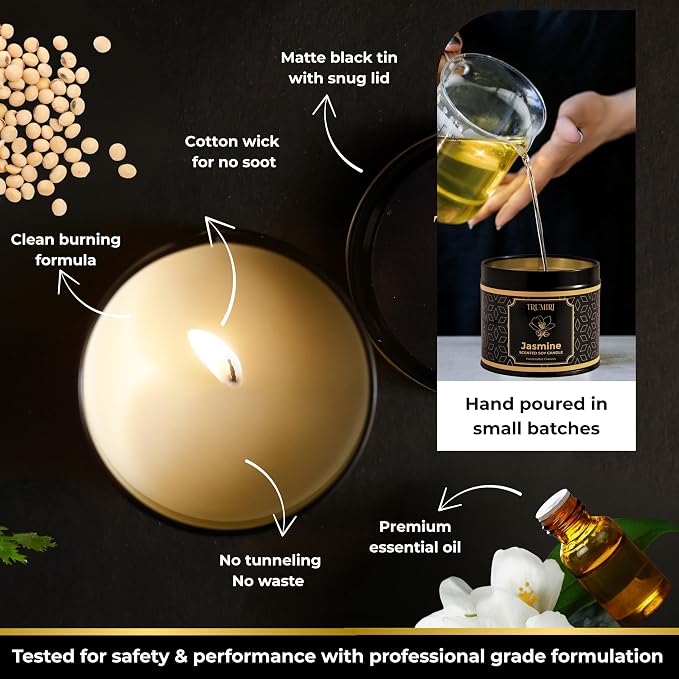 Jasmine Candle Strong Scented Soy Candel Natural Non Toxic Velas Aromáticas Gift for Women Pack of 1 5Oz Decorartive Travel Tin