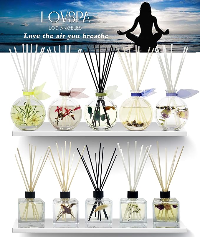Lavender & Black Amber Reed Diffuser Set, Entryway Decor, Room Scent | Lavender, amber, and black myrrh profile, hotel fragrance, luxury home aroma, guest bathroom,