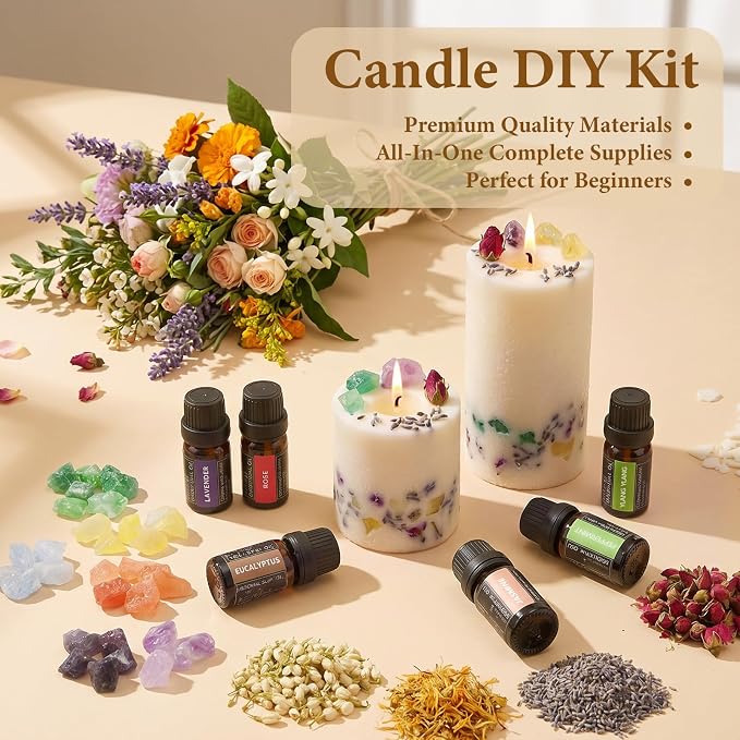 SACATR 10LB Soy Wax Candle Making Kit,Natural 100% Soy Wax for Candle Making, with Essential Oils, Raw Crystals,Dried Flowers,Wicks,Candle Making Supplies for DIY Scented Candles,Holiday Gifts