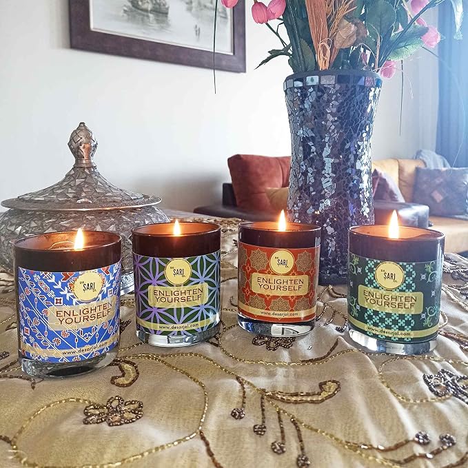 Handmade Glass Ottoman Organic Bath Soap Scent Glass Candle 14oz 100 Hour Long-Burning, Highly Scented, Natural Beeswax & Essential Oils Candle for Home, Stress Relief & Aromatherapy (Red)