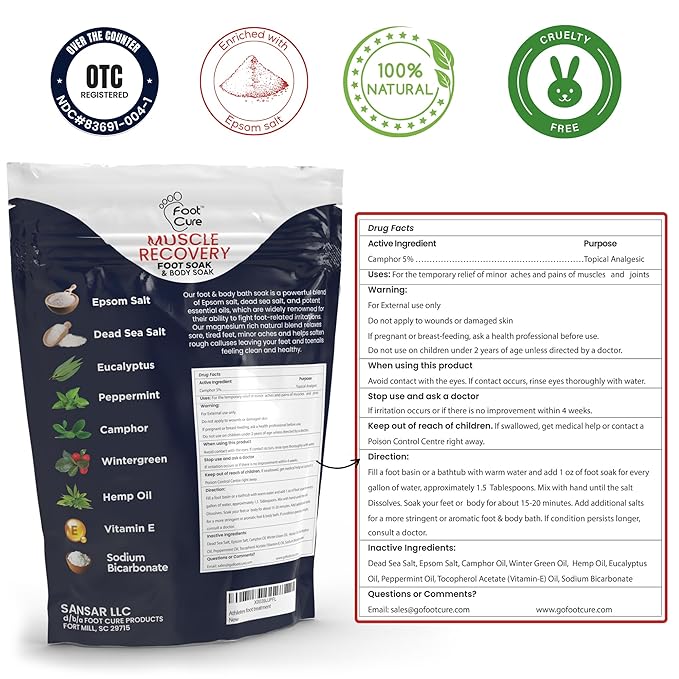 FOOT CURE Premium Epsom Salt Foot Soak - Tea Tree Oil Foot Soak for Athletes - Relaxing Foot Bath with Fungal Support - Foot Soaking Salts & Oils - Soothing for Tired Feet & Calluses (Pack of 4)