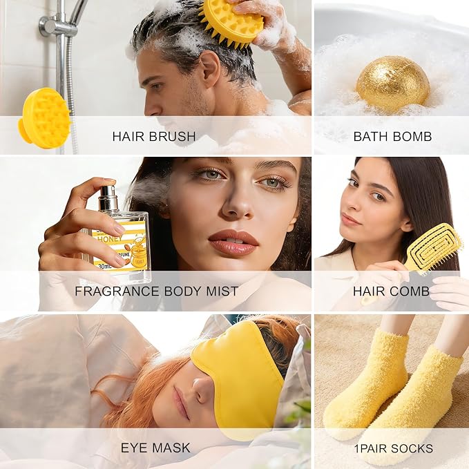 34 Pcs Skin care kit Spa Gift Set for Women & Men, Honey & Almond Milk Bath & Body Gift Basket, Face Skin Care Kit with Shower Gel, Self-Care Manicure, Birthday, Christmas, Mother Day, Anniversary