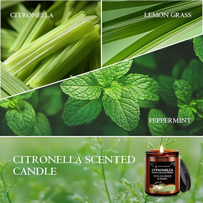 Citronella Candles Set, Indoor Outdoor Lemongrass Scented Candles，Natural Soy Wax Jar Candle, 200-Hour Burn Time, 28 oz (4 Pack)