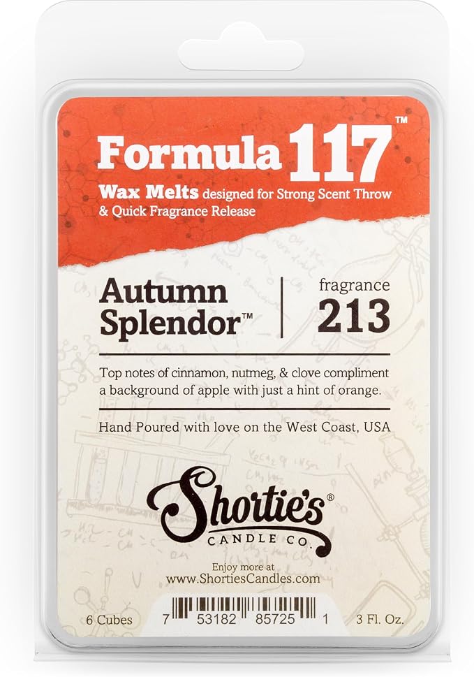 Shortie's Candle Company Autumn Splendor Premium Wax Melts - 3 Oz., Strong & Long Lasting, Non-Toxic - Made with Essential & Natural Oils - Formula 117