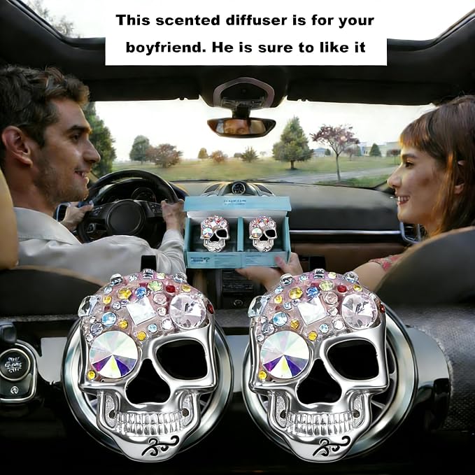 Gothic Skull Car Air Freshener Vent Clips with 2 Pads, Halloween Scented Car Accessories for Men Women, Automotive Interior Decor and Cool Car Fresheners for Men， Spooky Gift Idea-A7