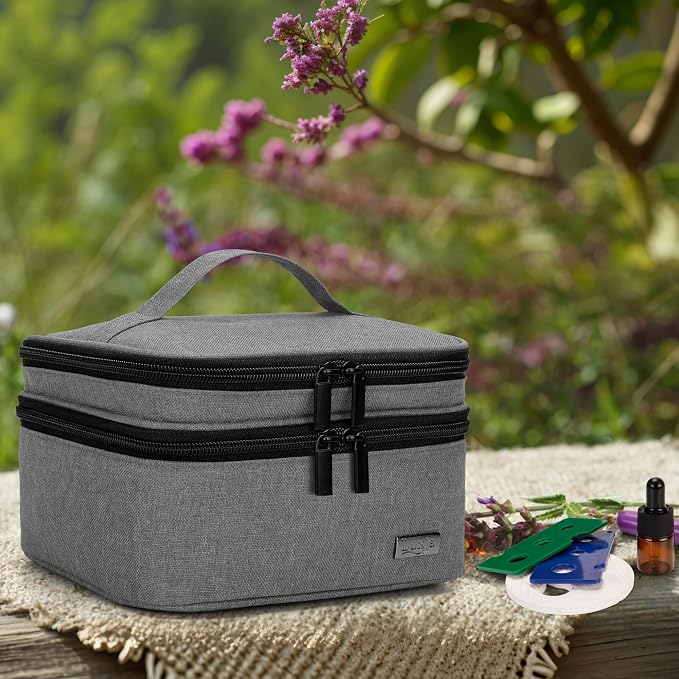 LUXJA Essential Oil Carrying Case - Holds 30 Bottles (5ml-30ml, Also Fits for Roller Bottles), Double-Layer Organizer for Essential Oil and Accessories, Gray (Bag Only)
