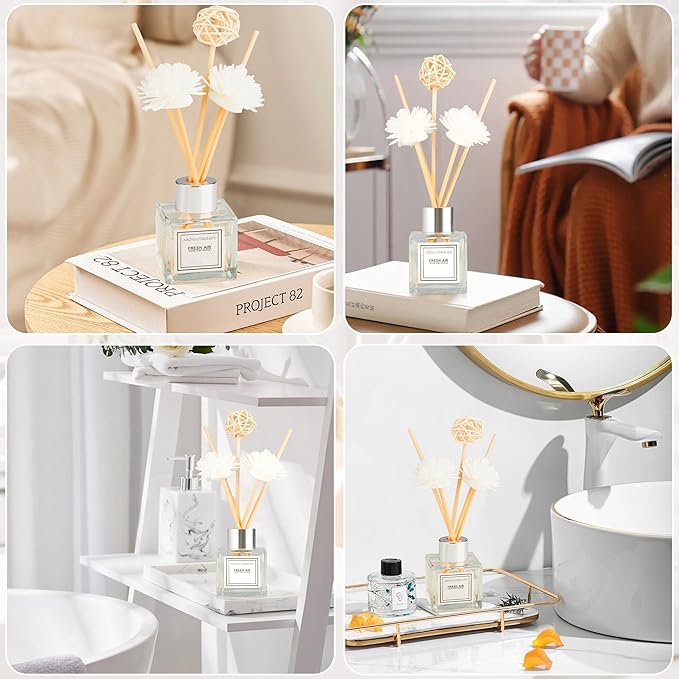Reed Diffuser Set, 1.7 fl oz Scent Diffuser with Sticks, Freesia Scent for Bathroom Accessories Shelf Decor, Air Fresheners for Home, Home Fragrance Products, House Office Room Decor Aesthetic Gift